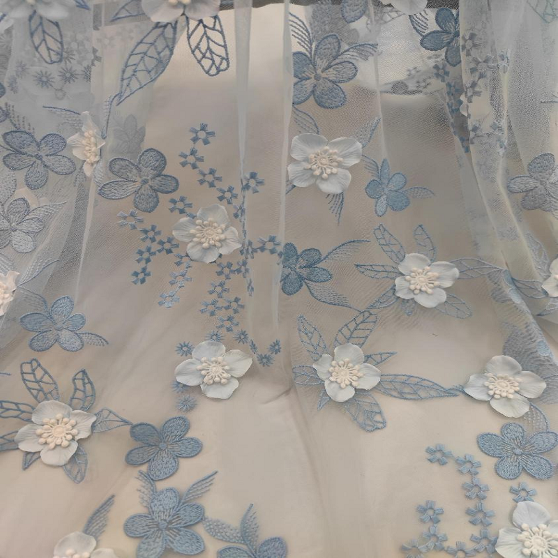 Multi-colored Floral and Leaf Pattern Plain Embroidery Fabric with 3D Applique HKP11083  multi-colored embroidery fabric,plain embroidery,3d embroidery