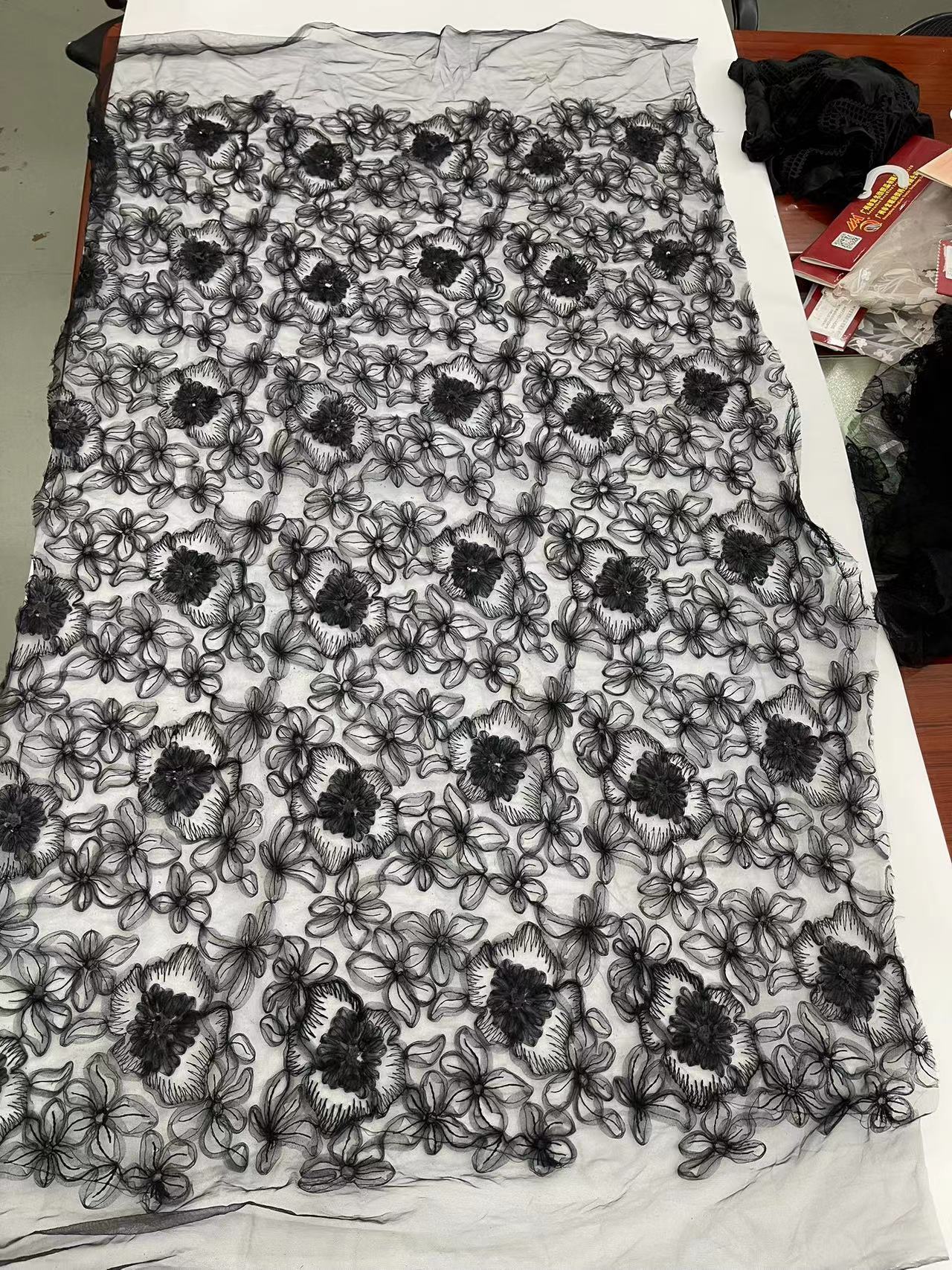 Creative Flower Pattern With 3mm Sequins Colling Embroidery Fabric HKD9933-M201  
