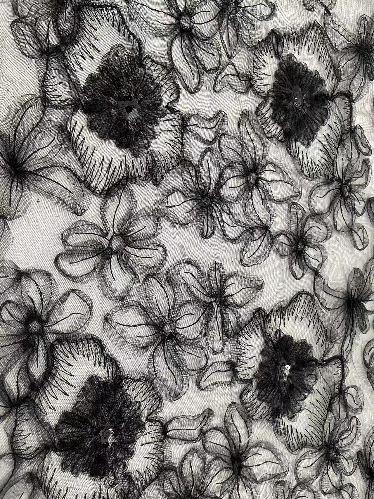 Creative Flower Pattern With 3mm Sequins Colling Embroidery Fabric HKD9933-M201  