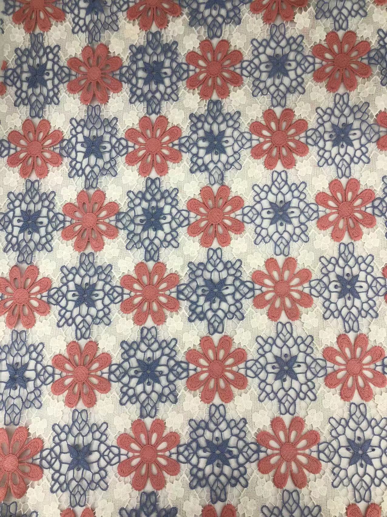 Multi-colored Flowers Pattern Chemical Lace Fabrics with milk silk thread HKS7501  chemical lace,textile company