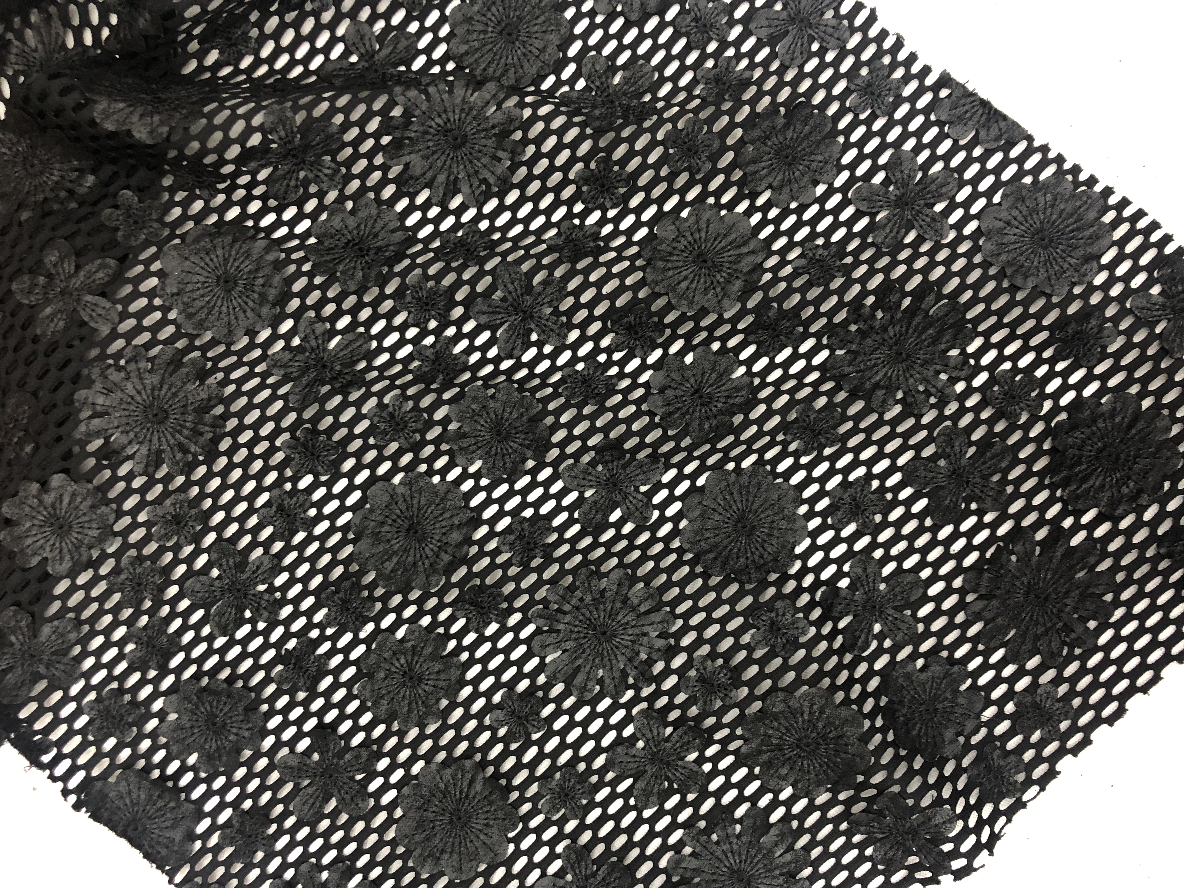 Black Heavy Flowers Pattern with Leather Laser Embroidery  Fabric HKH5435  Laser Embroidery Fabric,fashion fabric