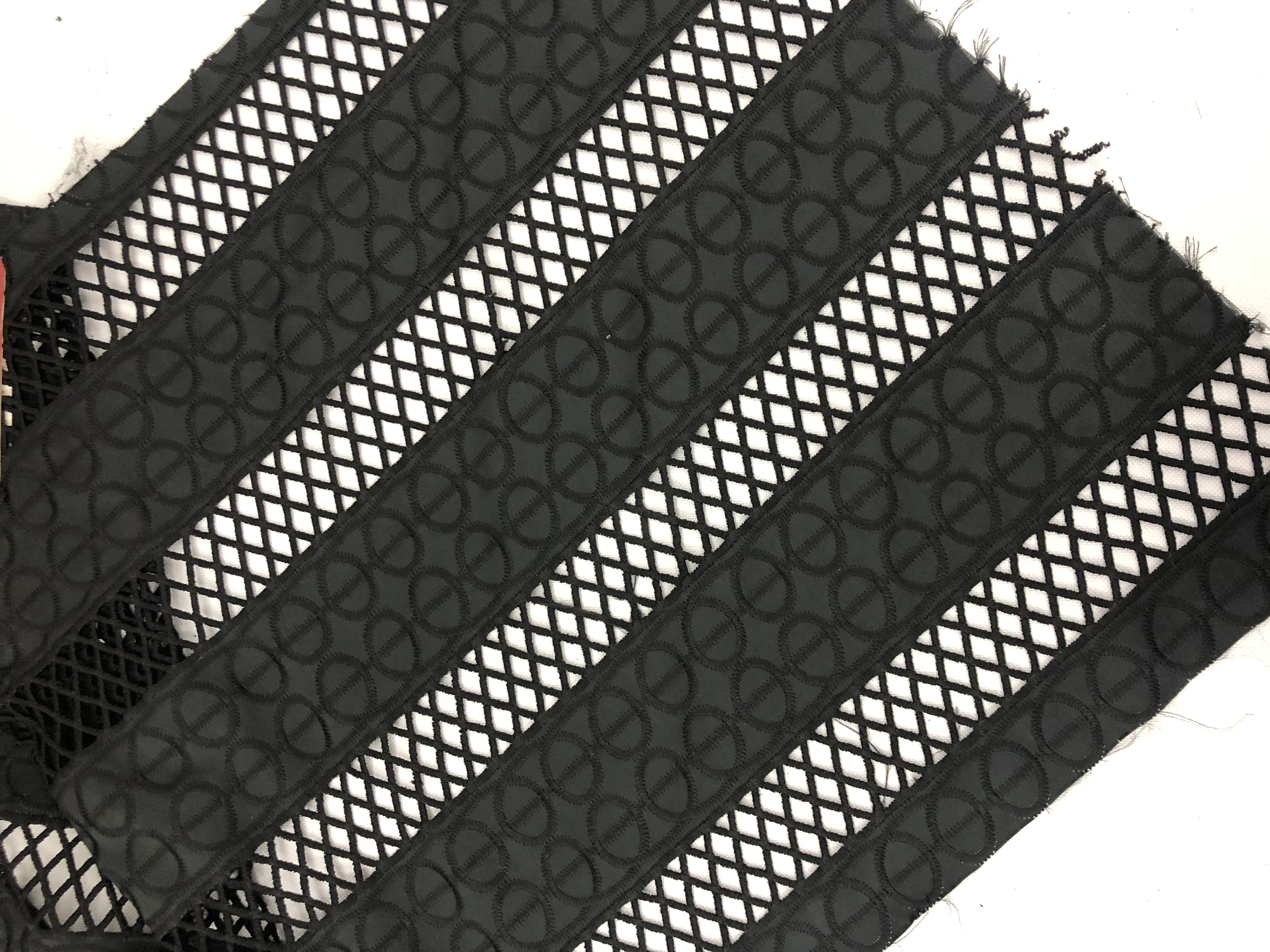 Simple Black Stripe Pattern Leather Base Laser Embroidery Fabric for A/W HKH6365  Laser Embroidery Fabric,fashion fabric,embroidery lace