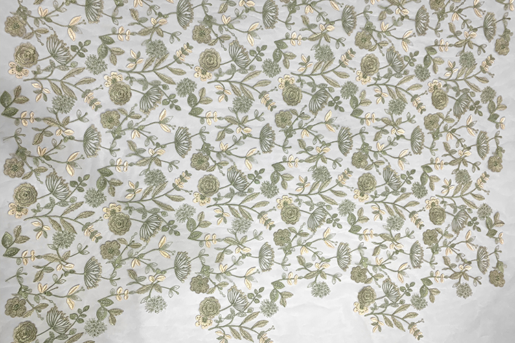 Fresh Green Floral Pattern Plain Embroidery HKP9393-R401  