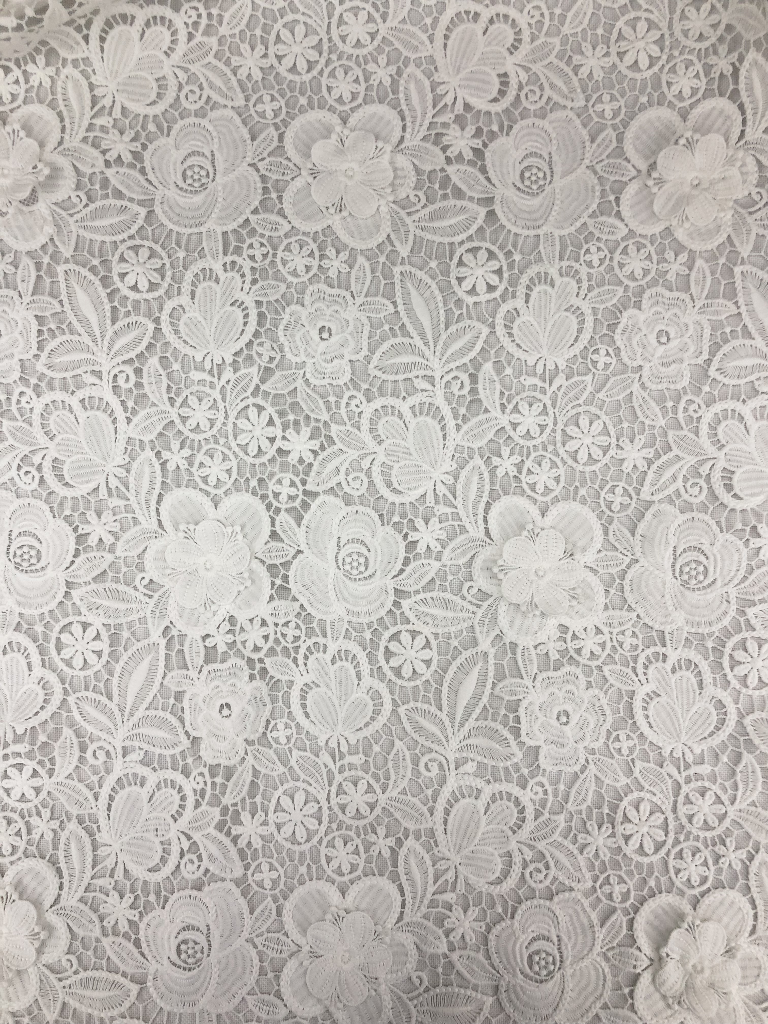 Hot Styles White Flowers and Leaves Pattern with 3D applique Chemical Lace fabric  LMW113  Textile factory,3D flower