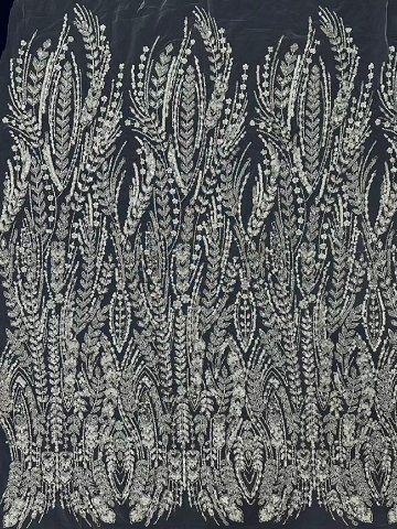 Elegant White Leaves and Flowers Pattern Shiny Sequins Embroidery Fabric with Beads 091202  embroidery factory,sequins emboidery