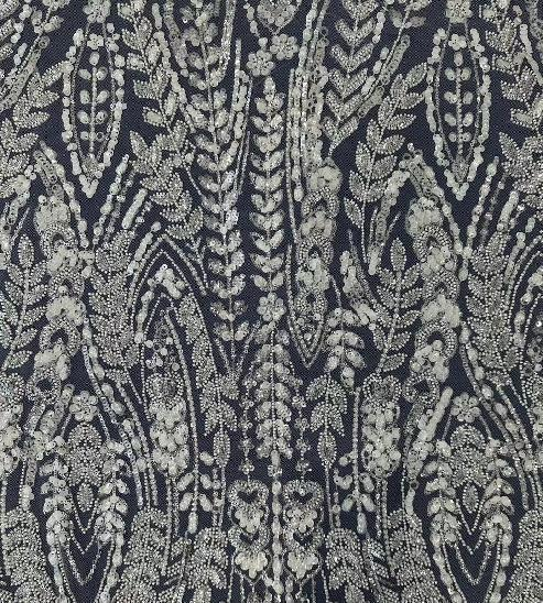 Elegant White Leaves and Flowers Pattern Shiny Sequins Embroidery Fabric with Beads 091202  embroidery factory,sequins emboidery