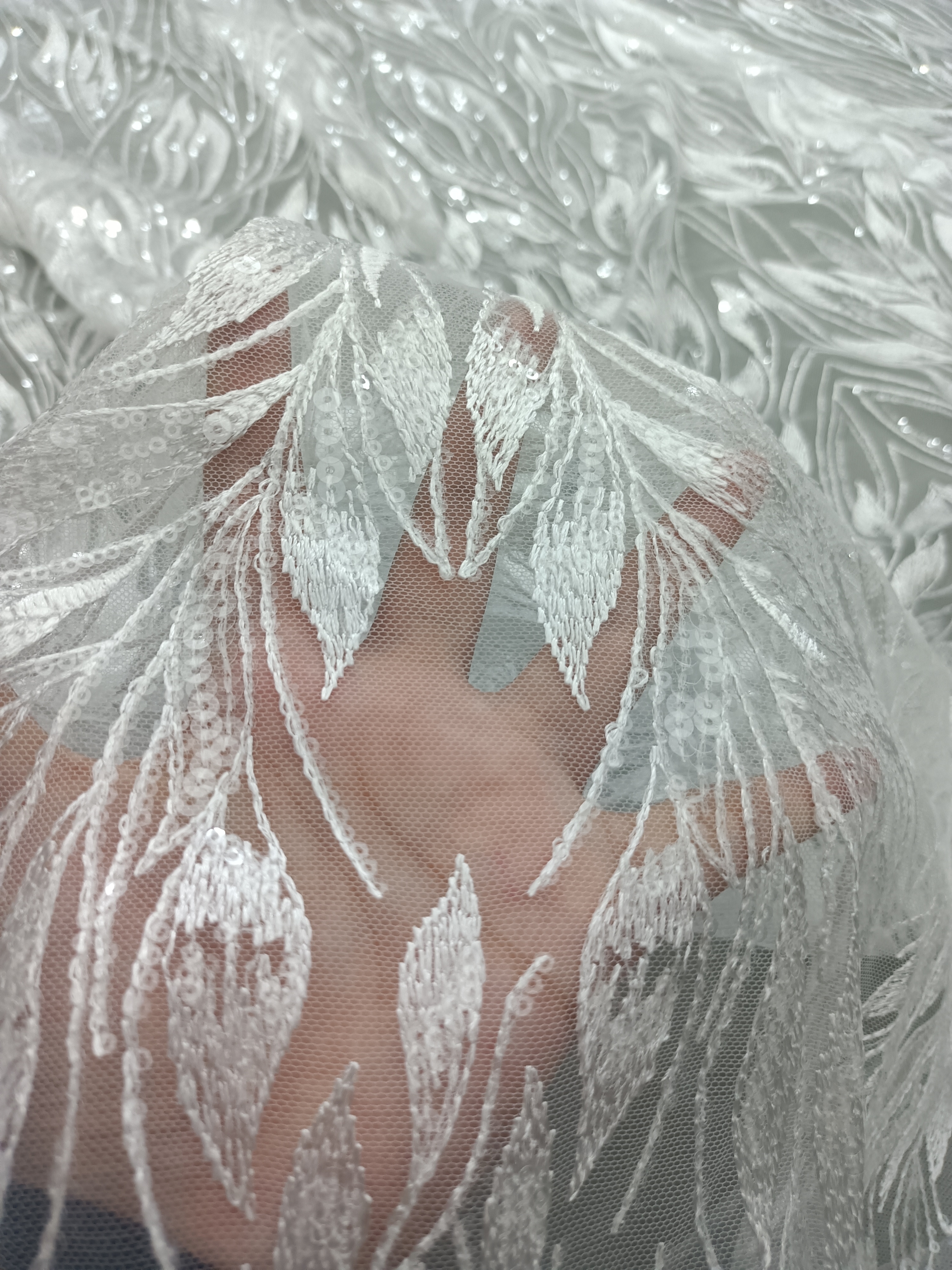 Elegant Styles Shiny Leaf Pattern Sequins Embroidery Fabric HKZ9962  embroidery,wedding dress fabric,sequins embroidery fabric