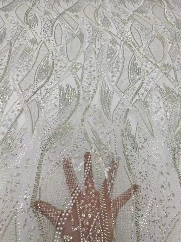 Hot Styles Leaves Pattern with Sequins and Beads Hollow out  Sequins Embroidery Bridal Fabric ST02  flower fabric,sequins fabric