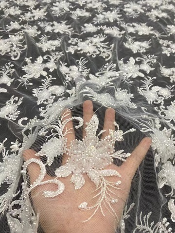 2024 New Styles Flower and Leaf Pattern Sequins Embroidery Fabric with beads for Bridal  dress ST05  embroidery fabric,fashion fabric,textile company