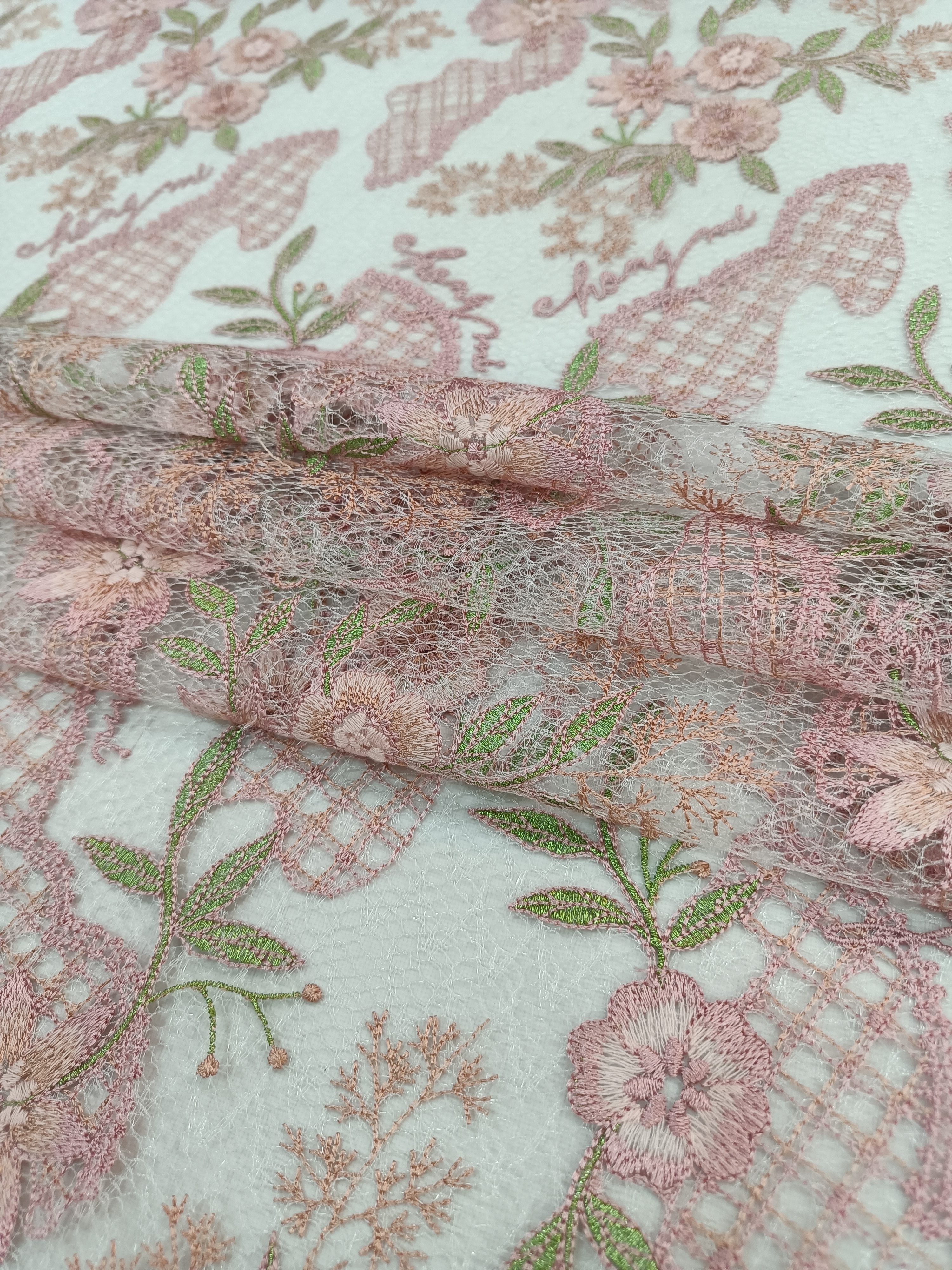 Pink Flower and leaf Pattern Plain Embroidery HKP11132-W901  