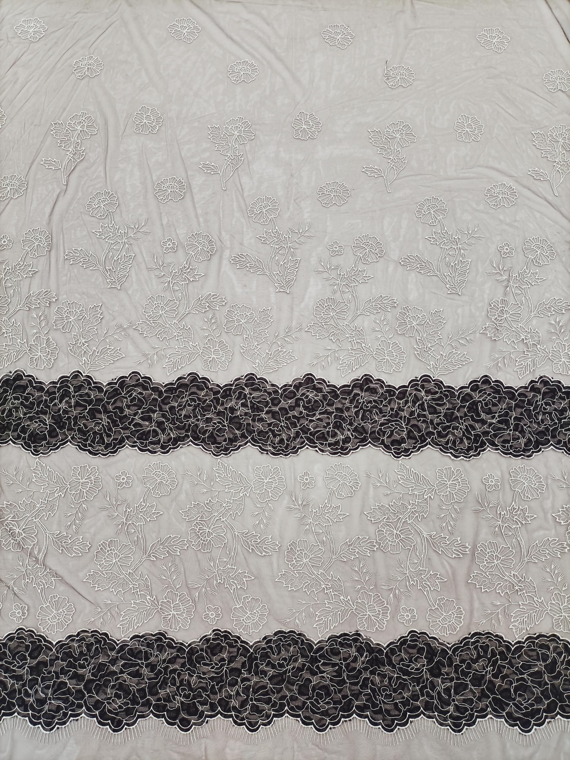 Flower Pattern Plain Embroidery HKP8312-W505  