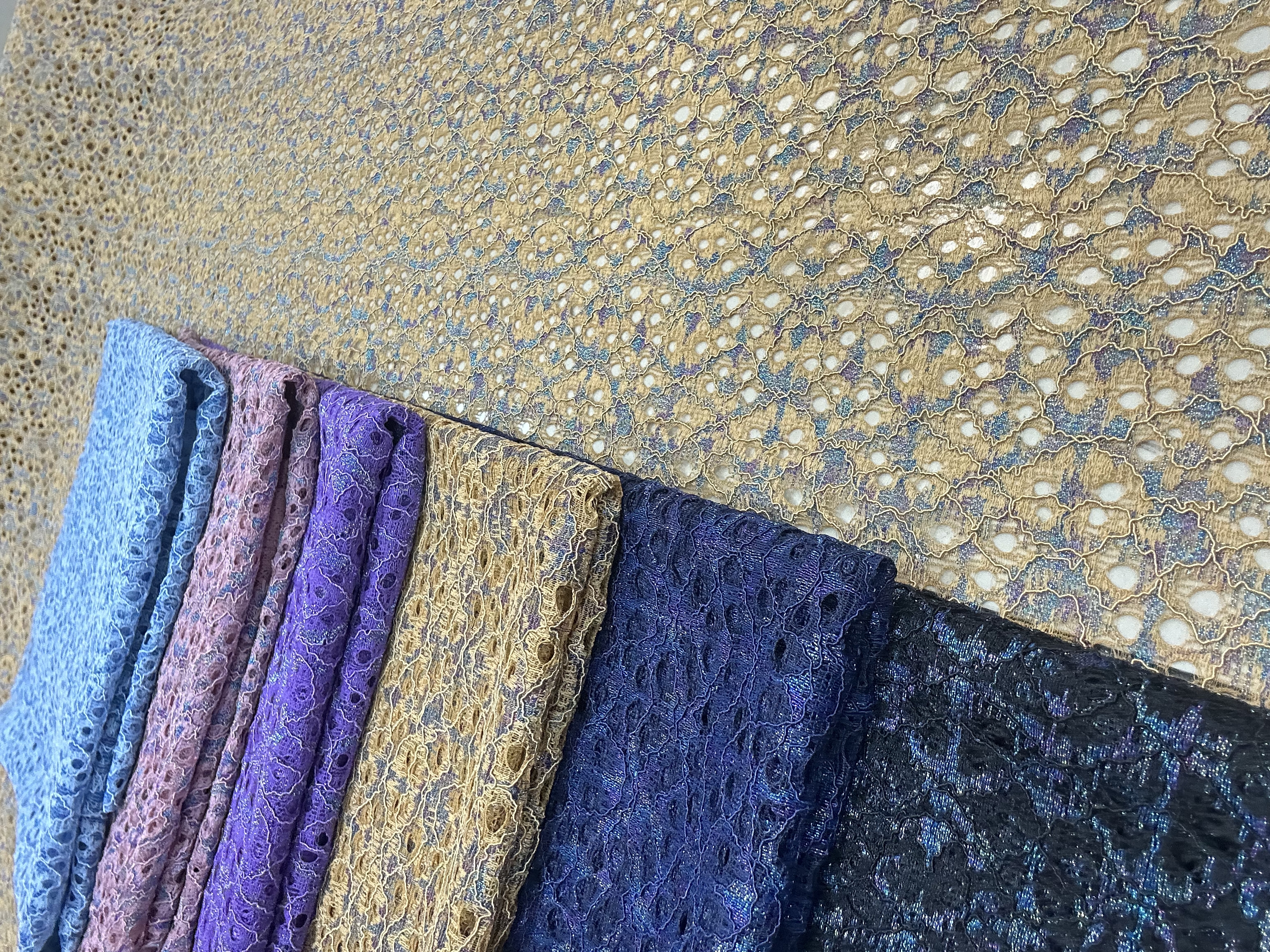 Exclusive Brightly-colored Shiny Diamond Pattern Embroidery Lace Fabric with cord embroidery L1319-1  