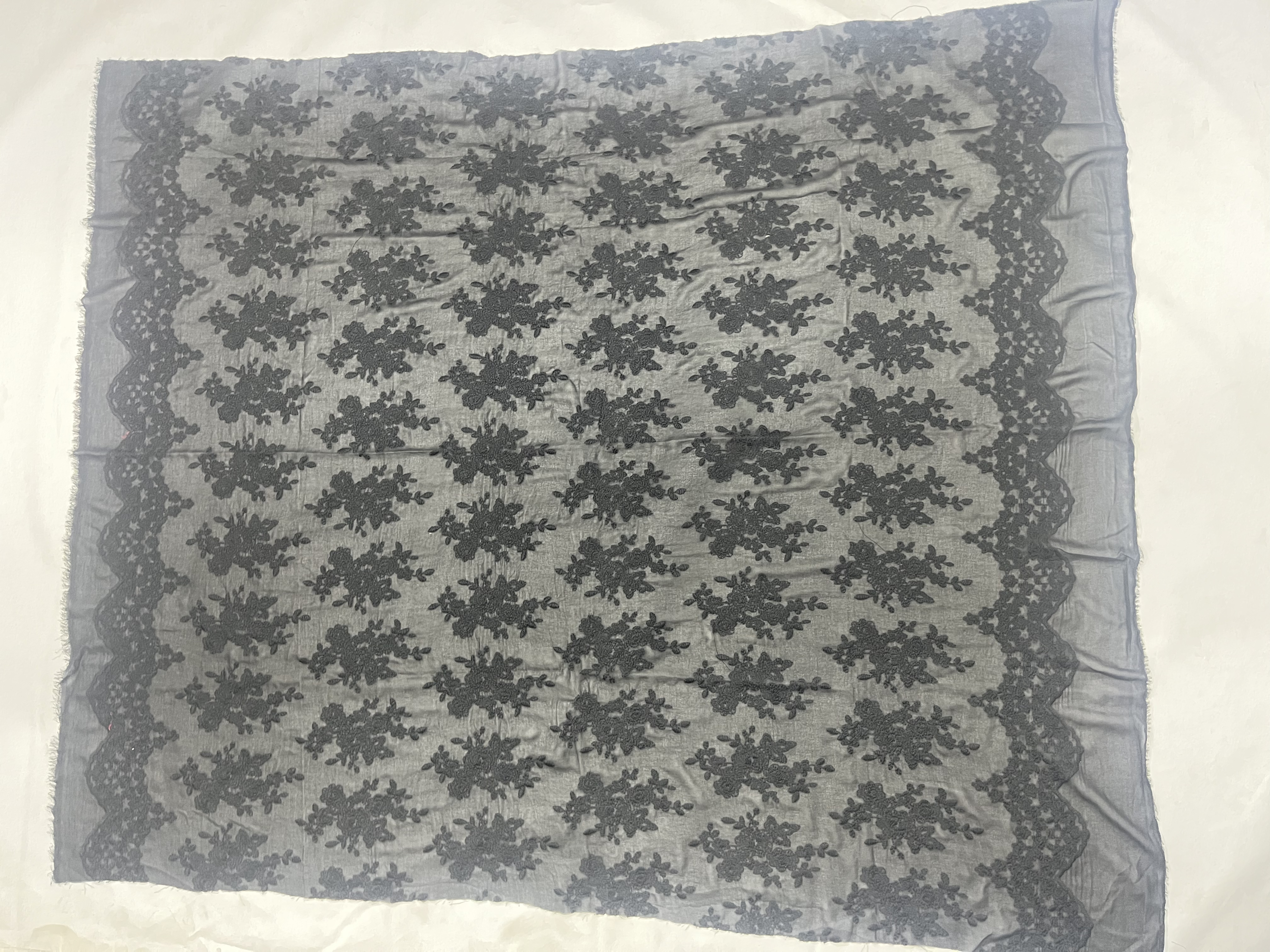 Elegant Black Floral and Leaves Pattern  with Chiffon Plain Embroidery Fabric 111112  plain embroidery fabric,fashion fabric