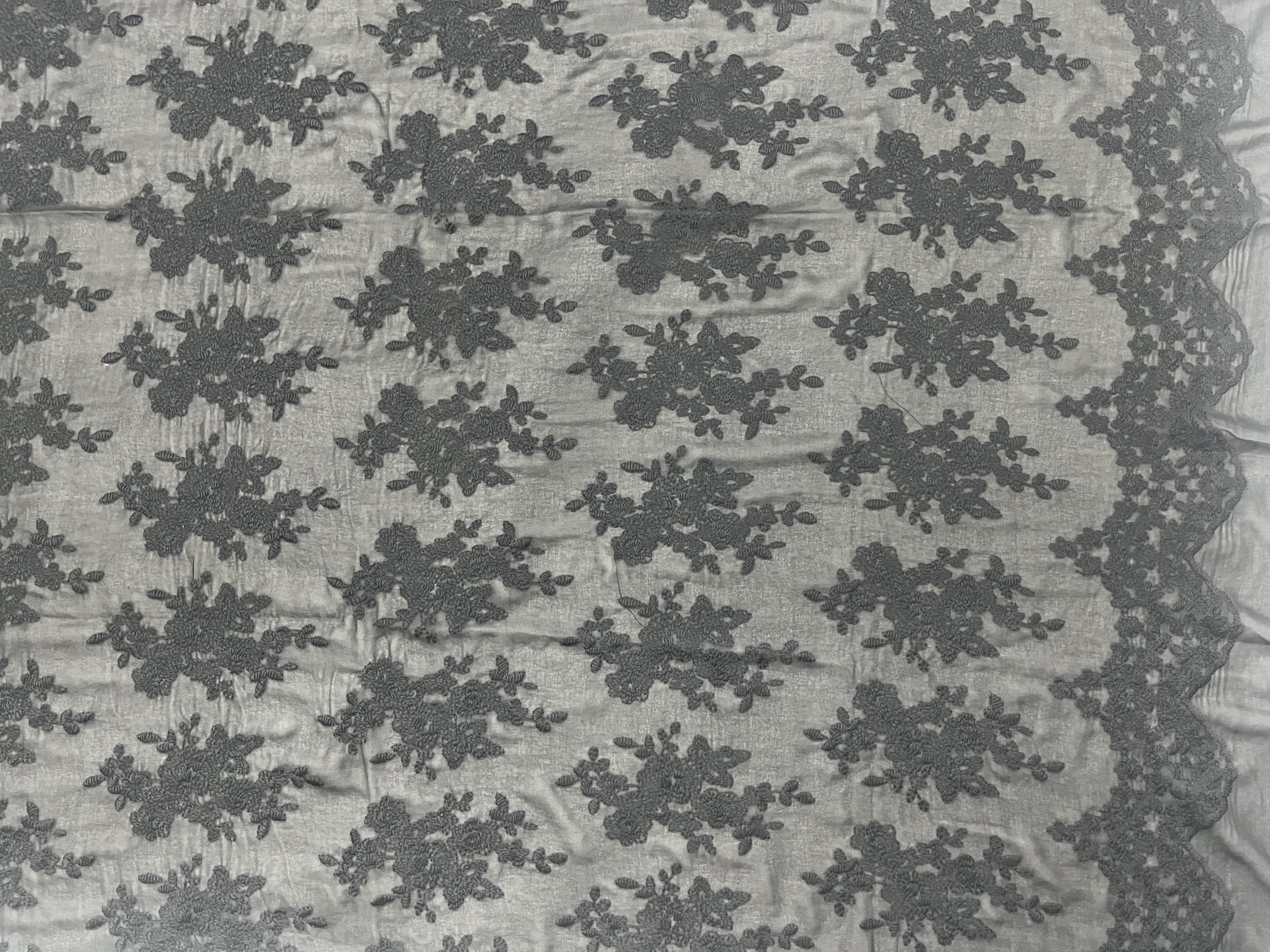 Elegant Black Floral and Leaves Pattern  with Chiffon Plain Embroidery Fabric 111112  plain embroidery fabric,fashion fabric