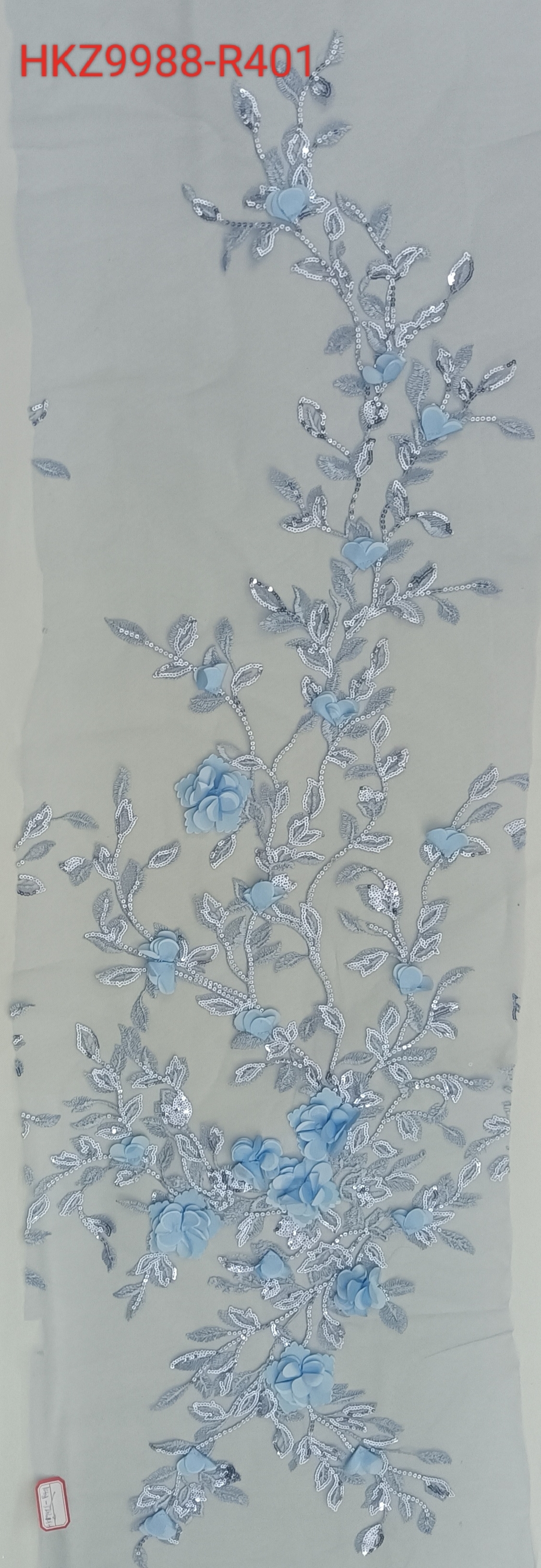 Bule 3D Floral and Leaves with sequins Embroidery Fabric HKZ9988-R401  sequins