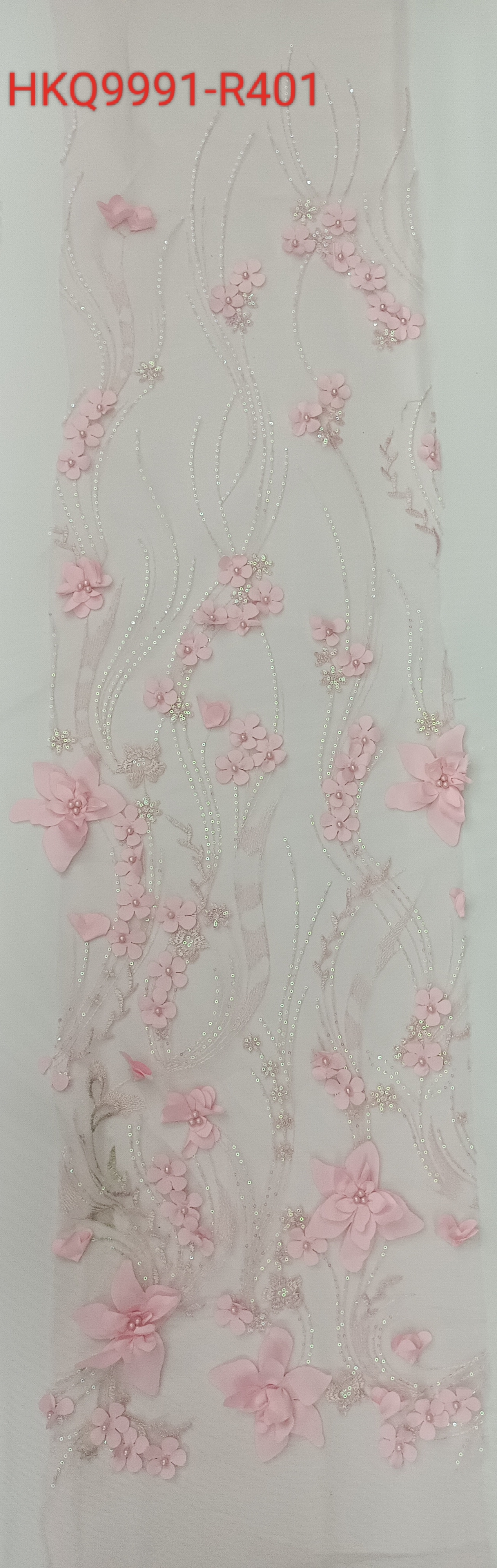 New Trending Fashion Pink applique embroidery with sequins Fabric HKQ9994-M201  sequins,Pink applique embroidery