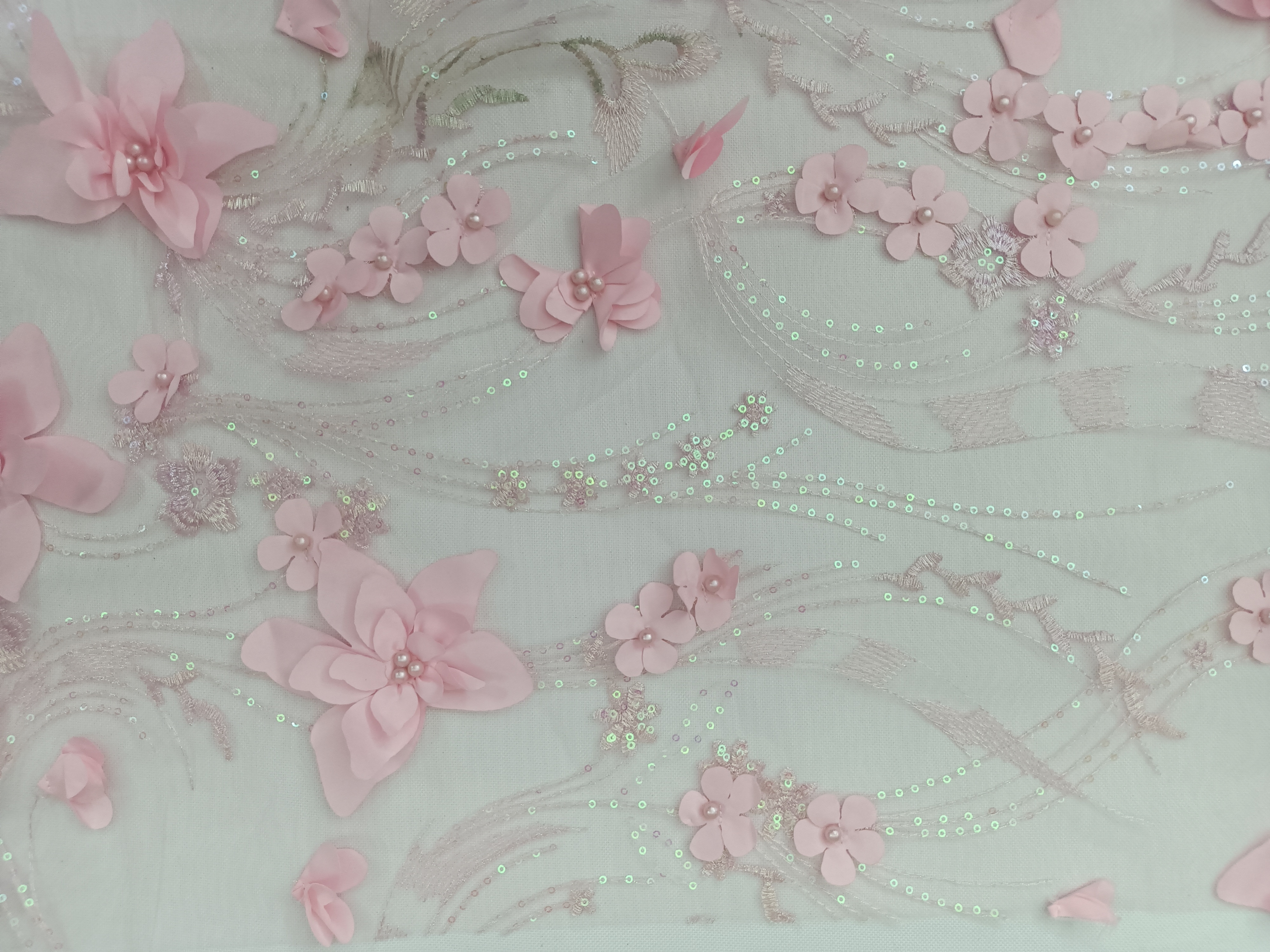 New Trending Fashion Pink applique embroidery with sequins Fabric HKQ9994-M201  sequins,Pink applique embroidery
