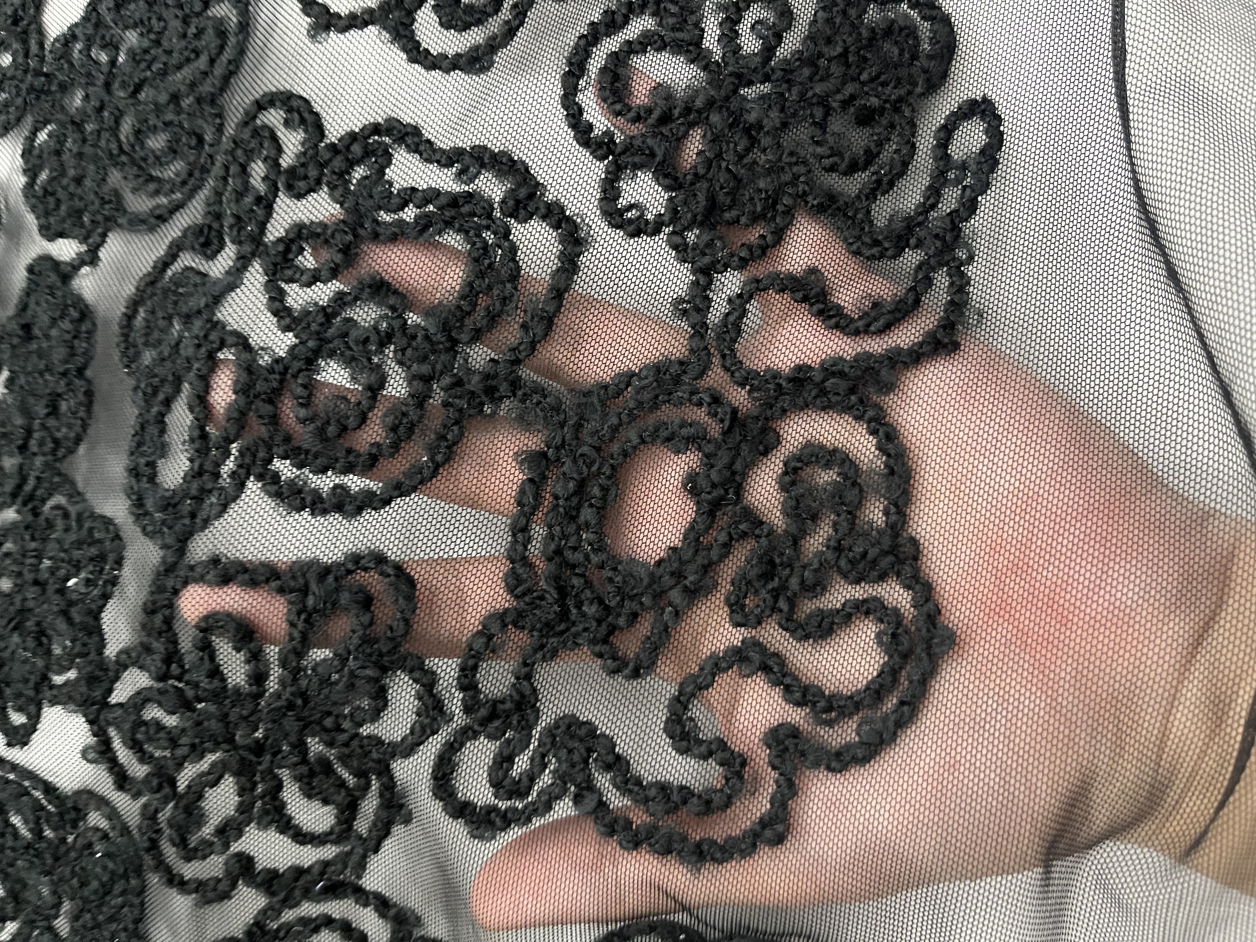 Classic Black Flowers Pattern Plain Embroidery  HKP10015-W501  Flowers Pattern