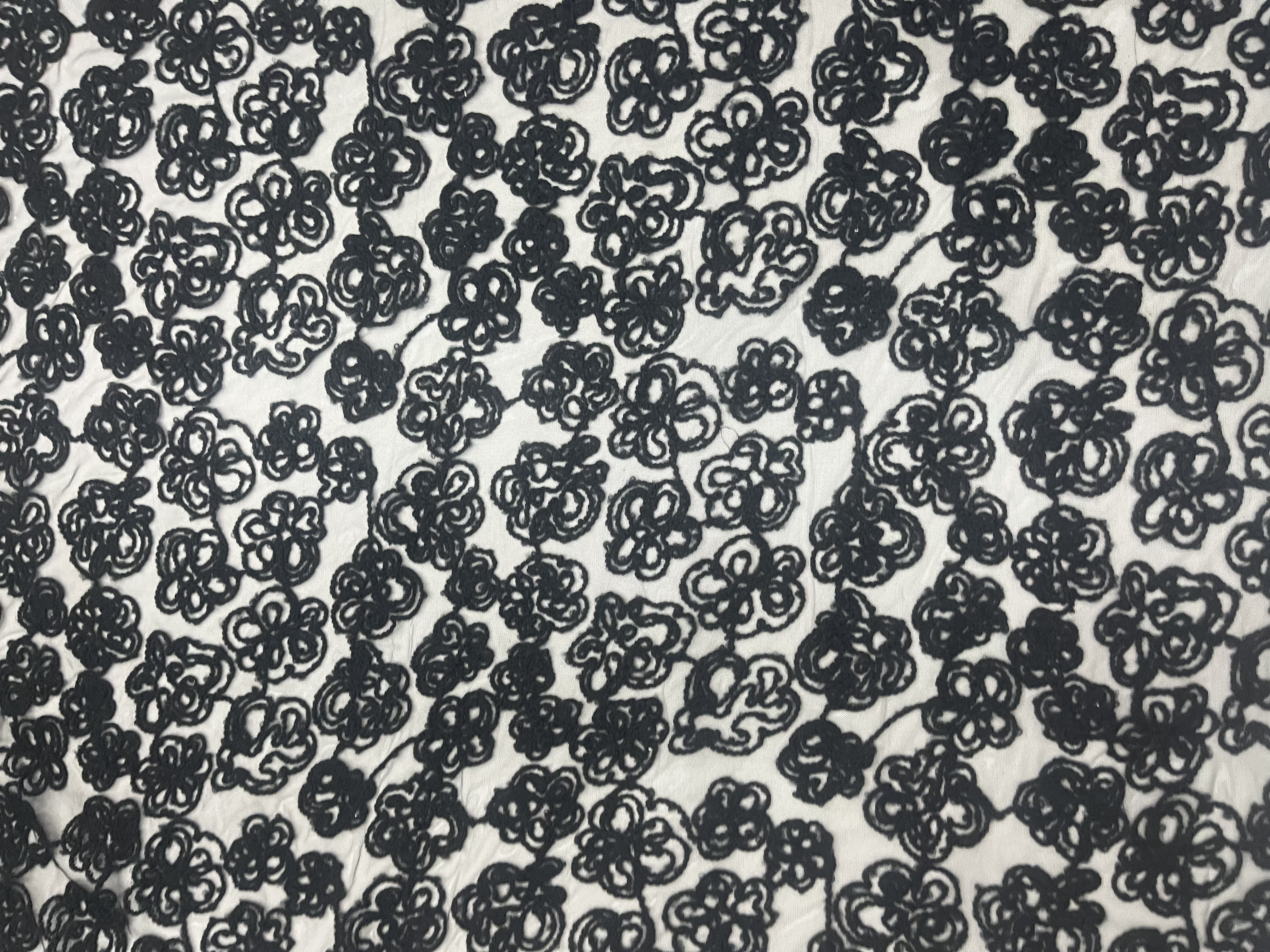 Classic Black Flowers Pattern Plain Embroidery  HKP10015-W501  Flowers Pattern
