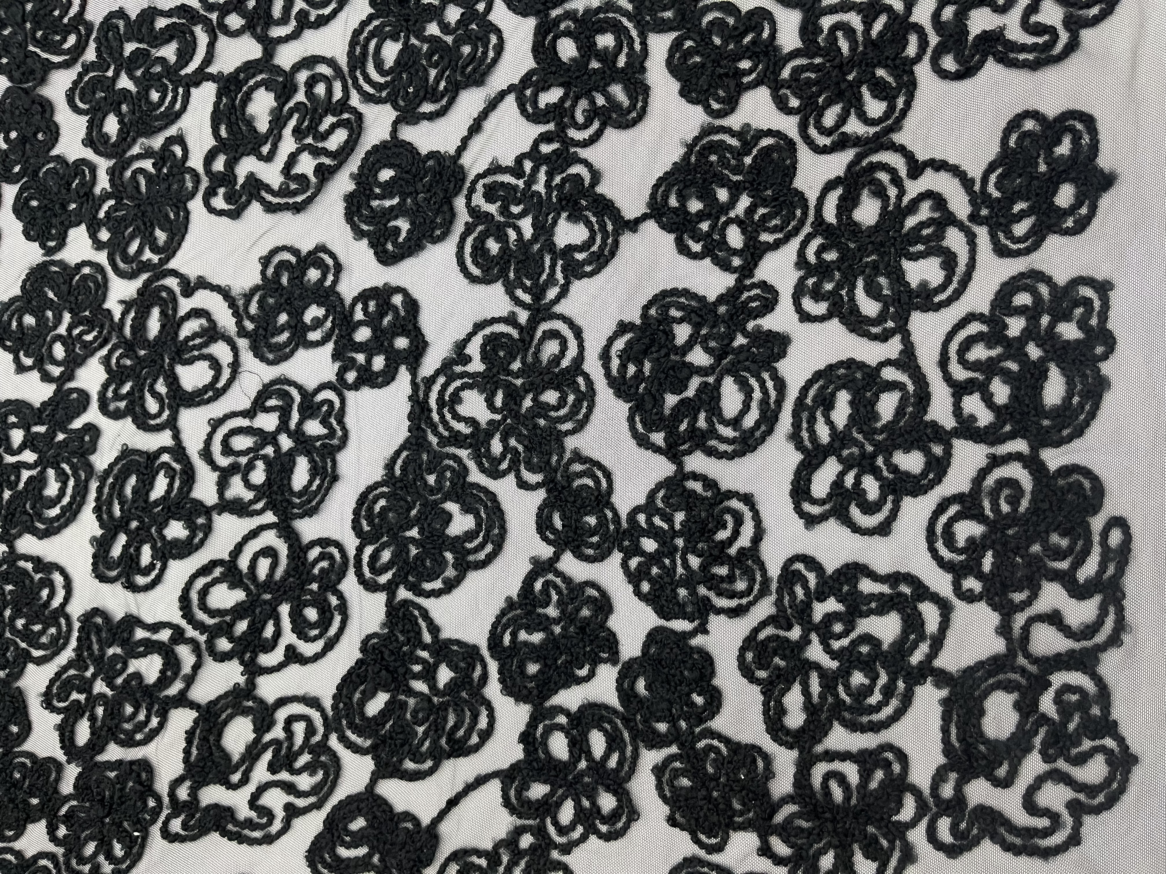 Classic Black Flowers Pattern Plain Embroidery  HKP10015-W501  Flowers Pattern