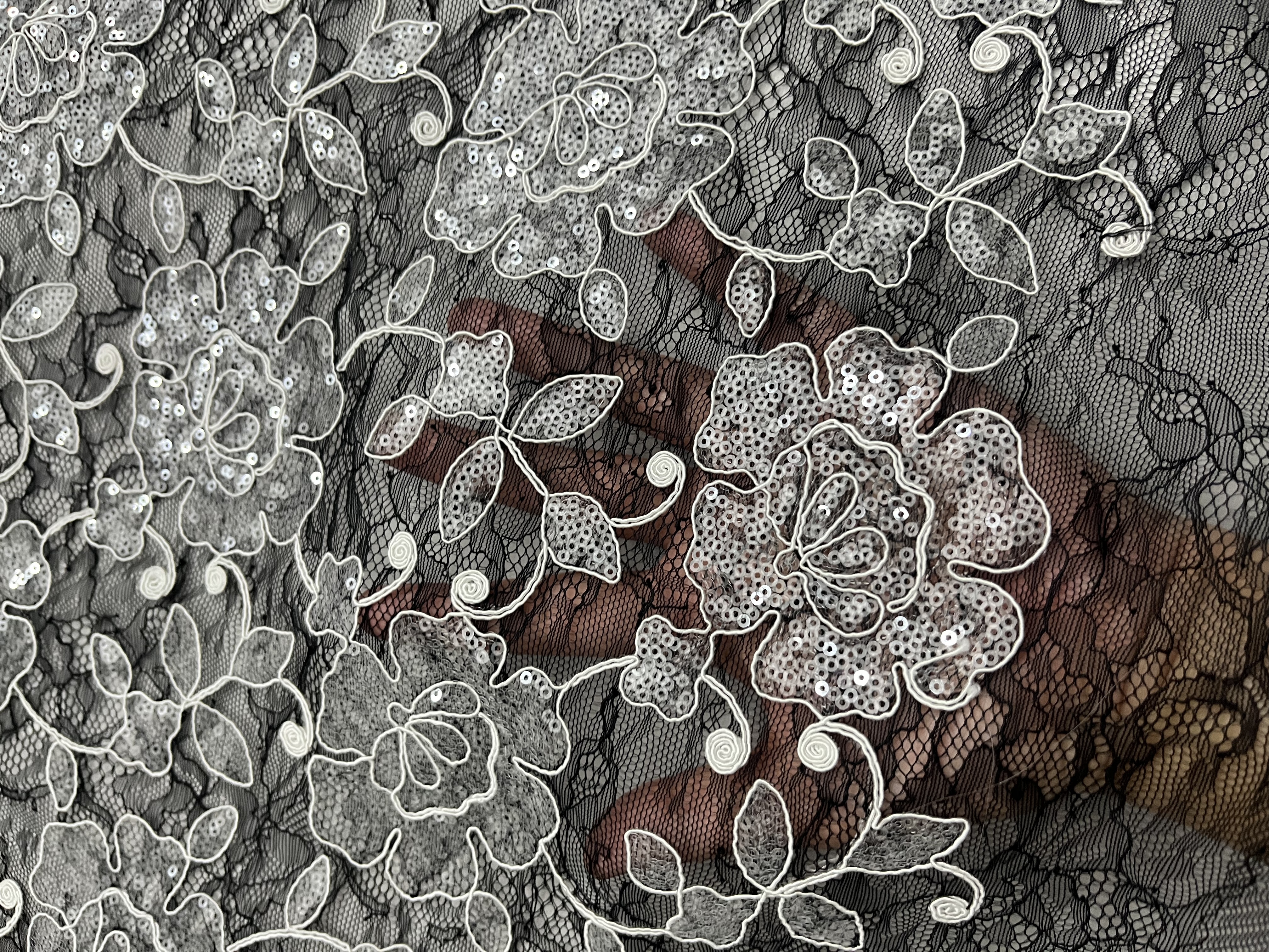 Soft Ground with sequins Lace Embroidery Fabric L-EX-10048  
