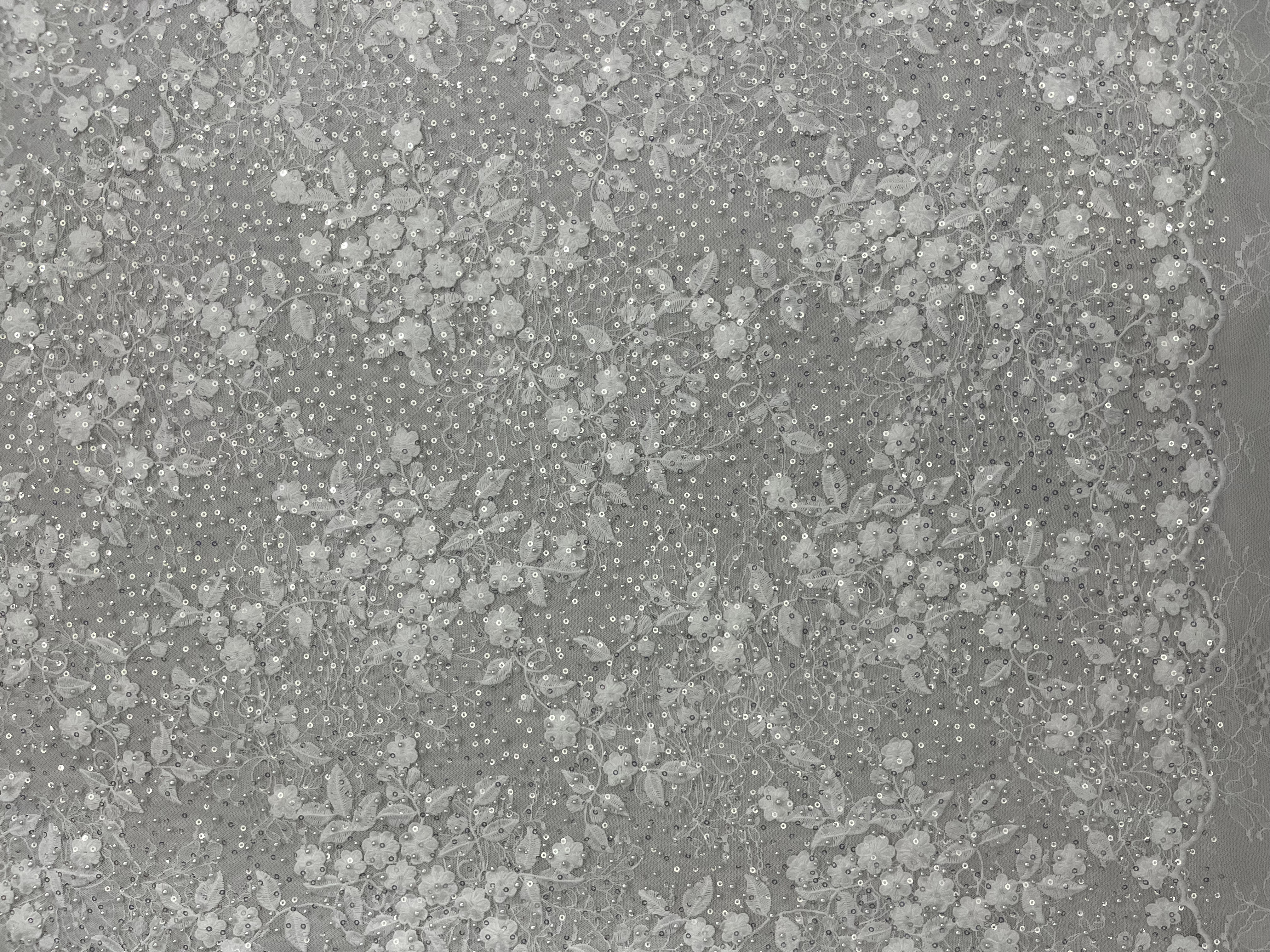 New Trending Fashion with sequins  white Lace Fabric  L-EX-10050  