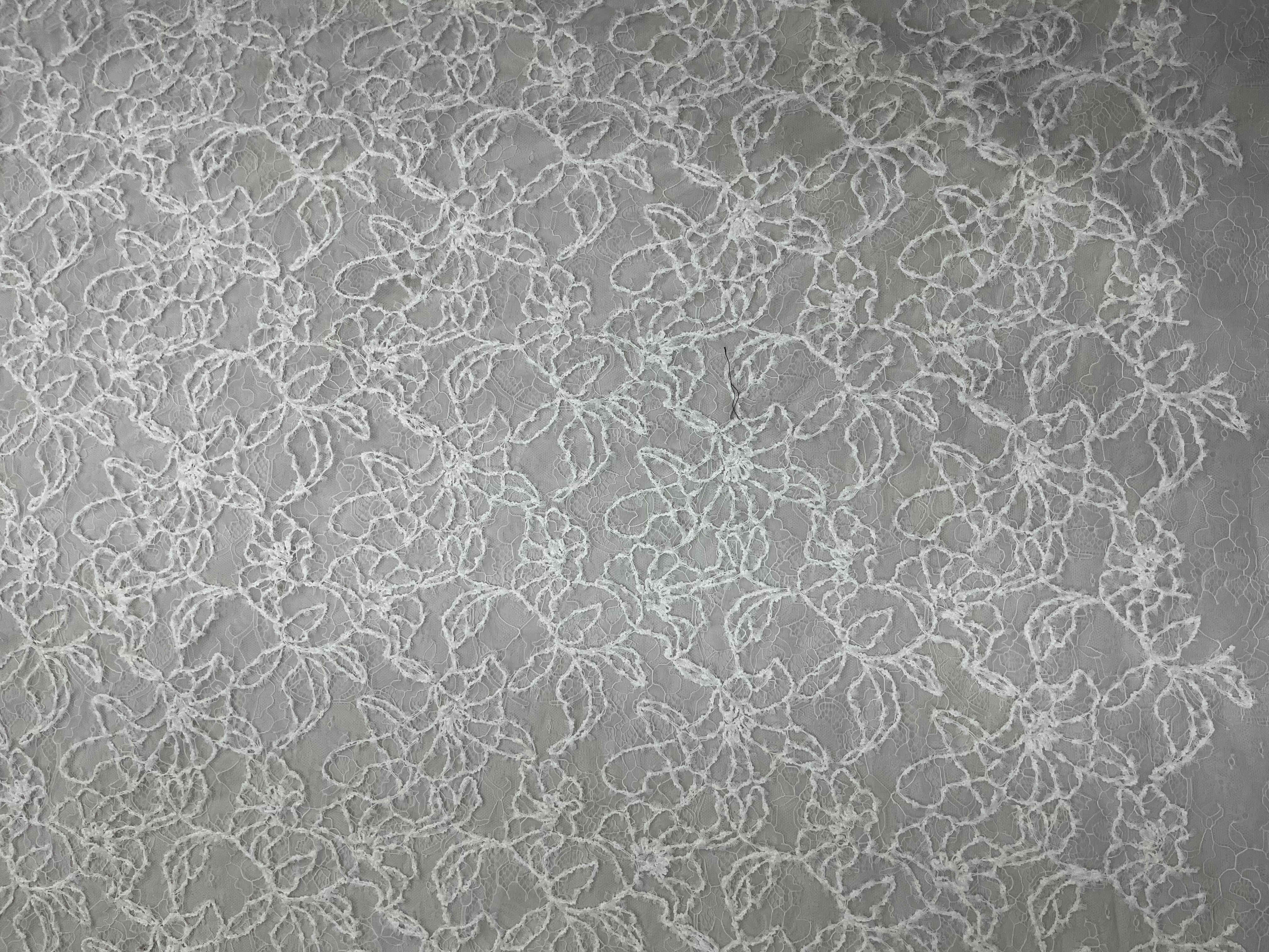 Funky White Leaves Pattern Lace Embroidery Fabric L-EX-10046  