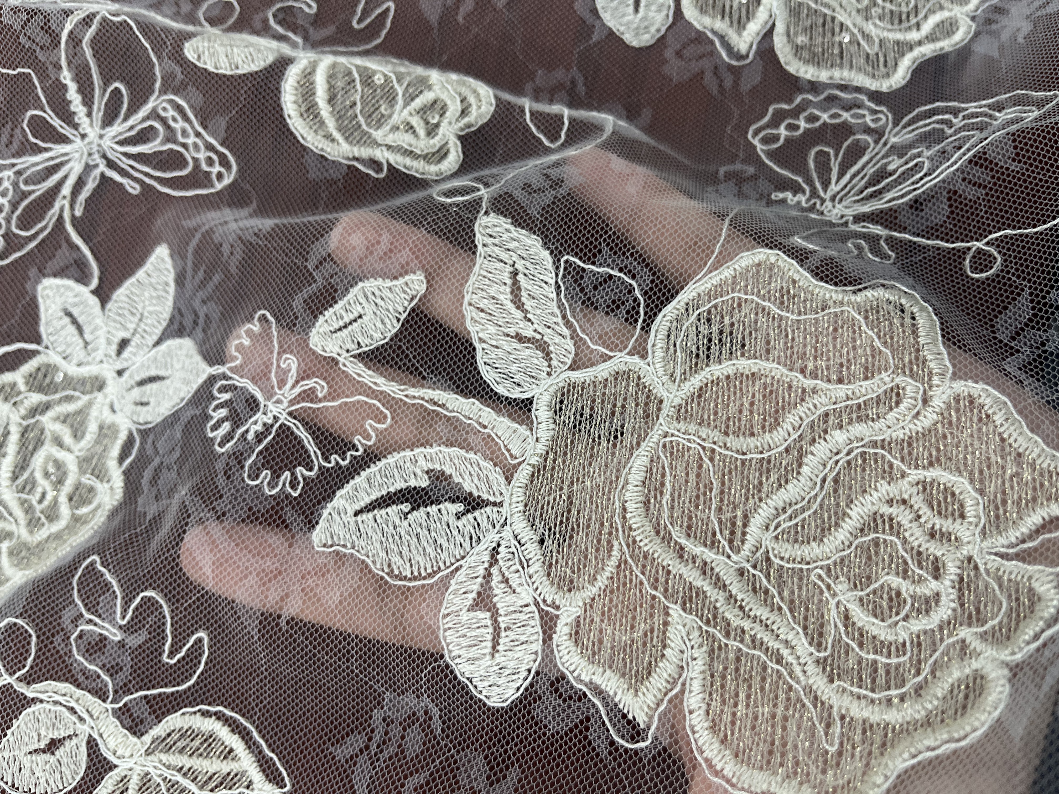 Floret and Leaf Pattern with Cord Plain Embroidery HKP10066-A101  