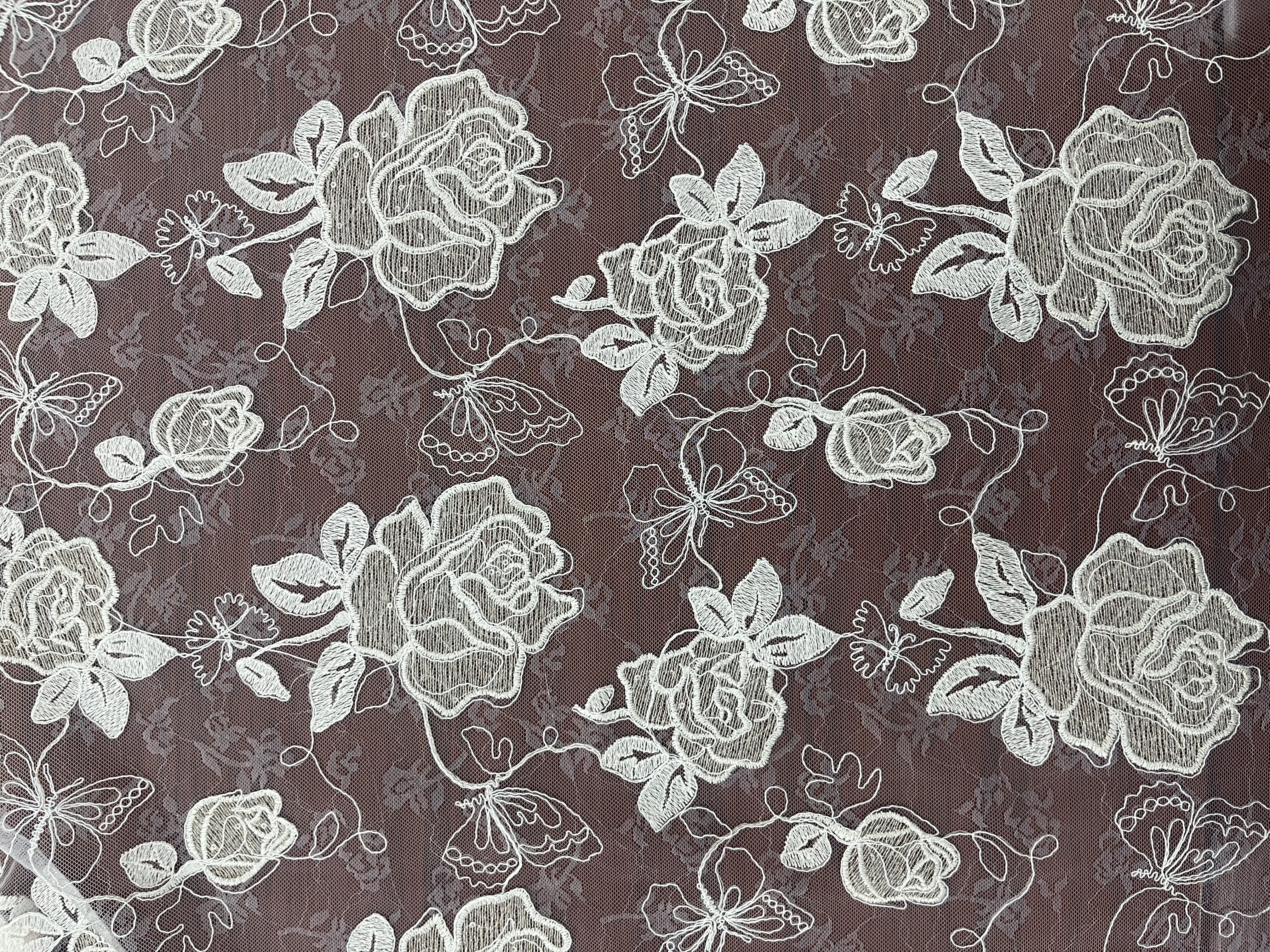 Floret and Leaf Pattern with Cord Plain Embroidery HKP10066-A101  