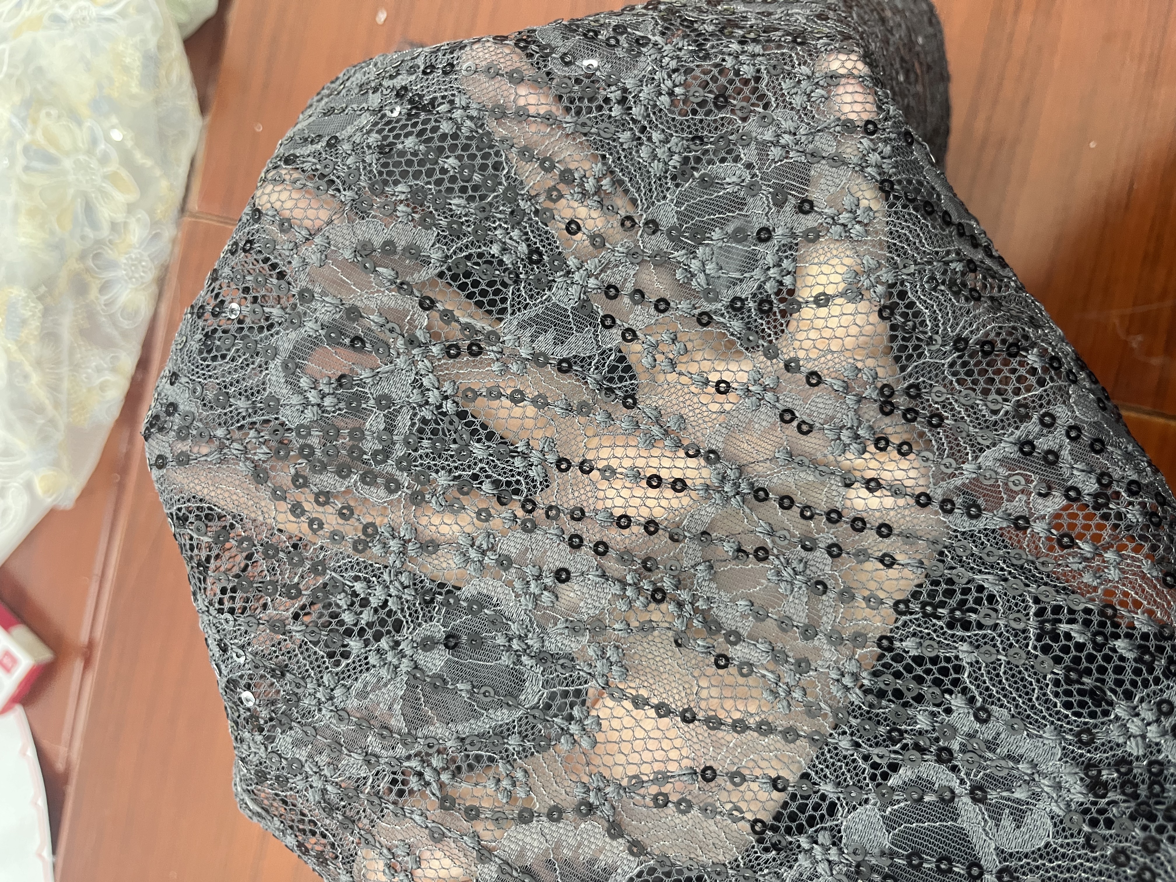 New Trending Fashion Black Lace fabric with sequins tassel L-DX-10071  