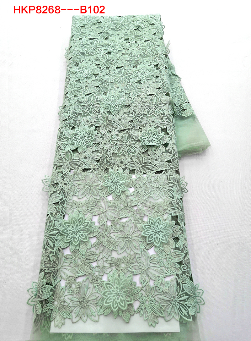 New Trending Blue Flowers and Leaf Pattern with 3D Applique Laser Cutting Embroidery Fabrics HKP8268  Laser Cutting Embroidery,fashion fabric,textile factory