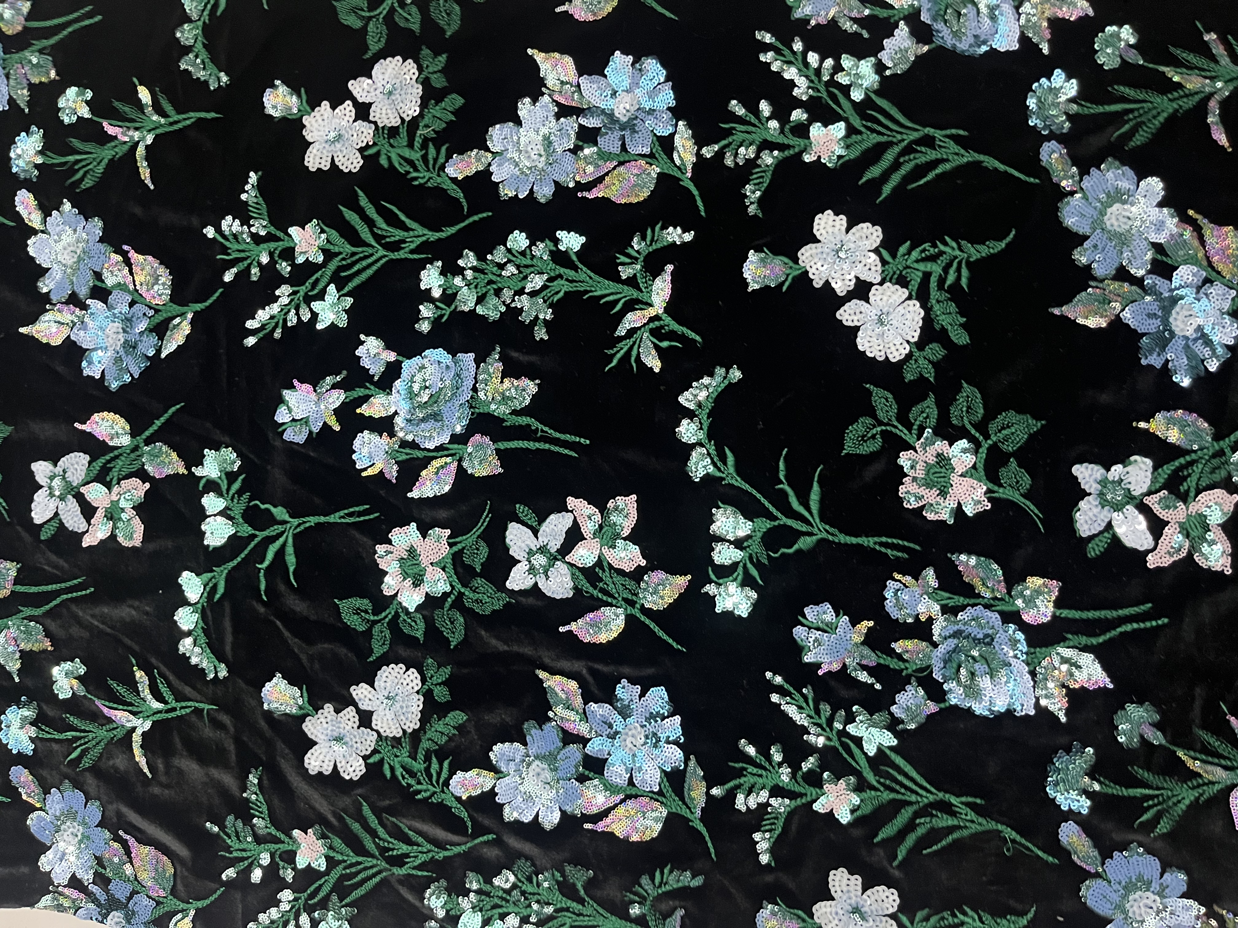 Brightly-coloured green flower and leaves Pattern  with sequins Fabric HKZ10122-L101  