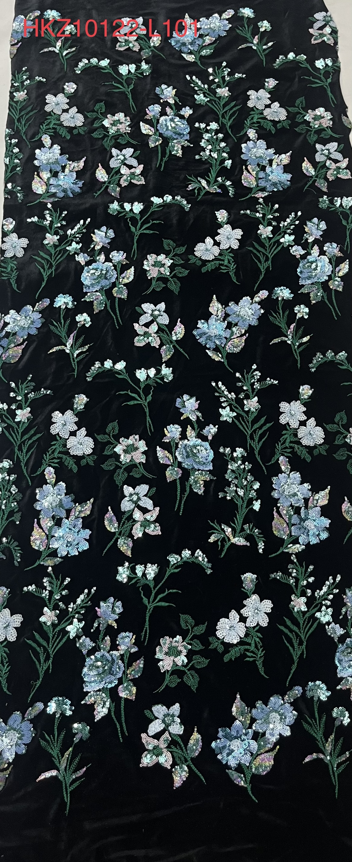 Brightly-coloured green flower and leaves Pattern  with sequins Fabric HKZ10122-L101  
