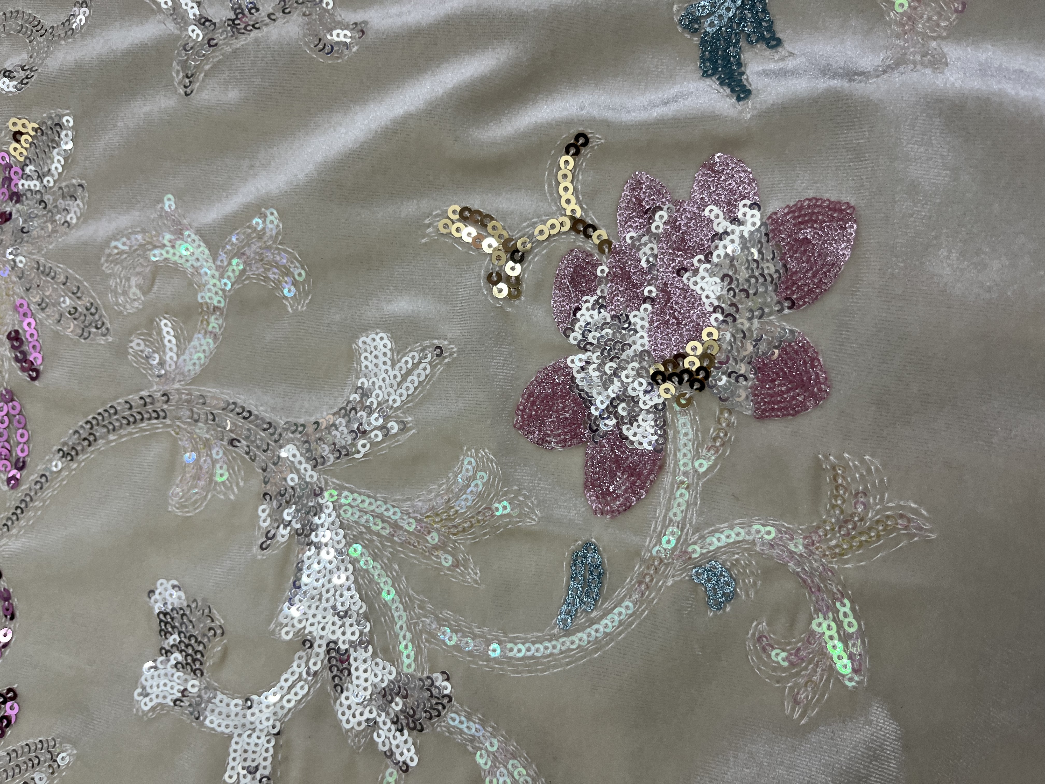 Elegant Flower Pattern with colourful sequins Fabric HKZ10139-L101  sequins-Fabric