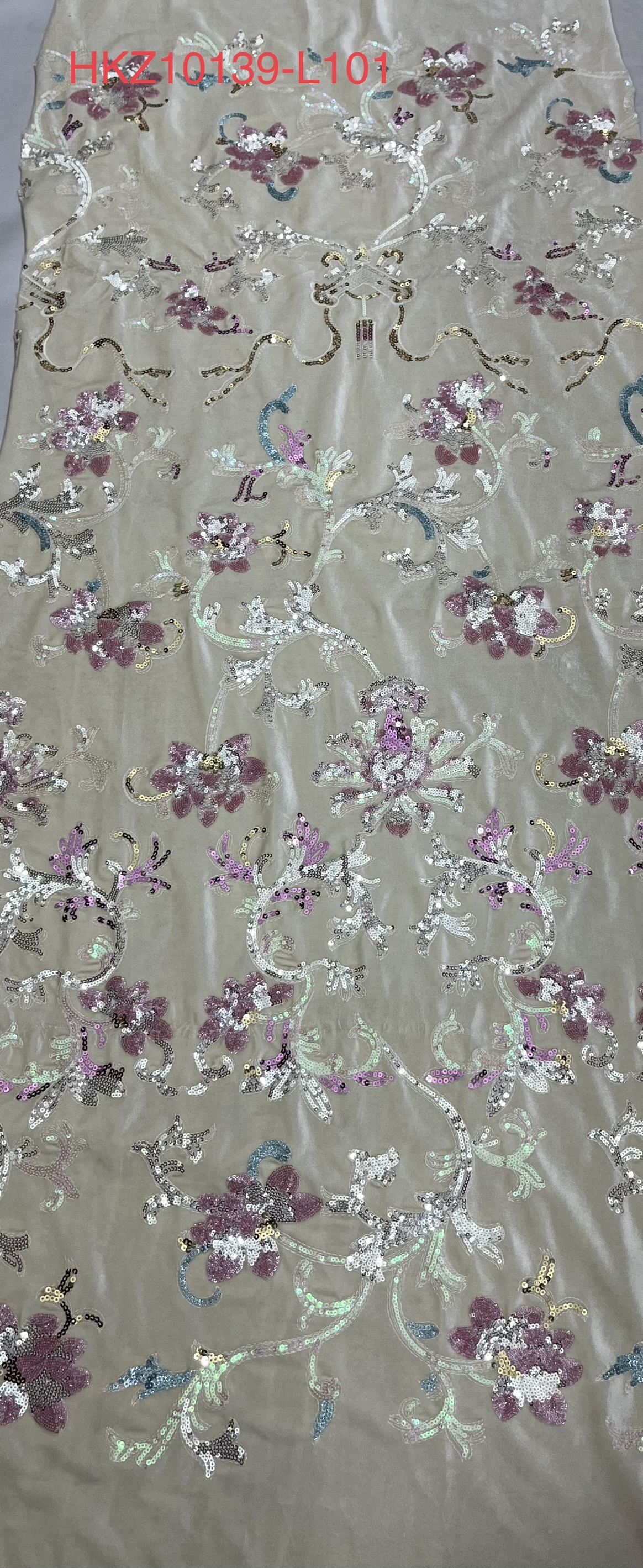 Elegant Flower Pattern with colourful sequins Fabric HKZ10139-L101  sequins-Fabric