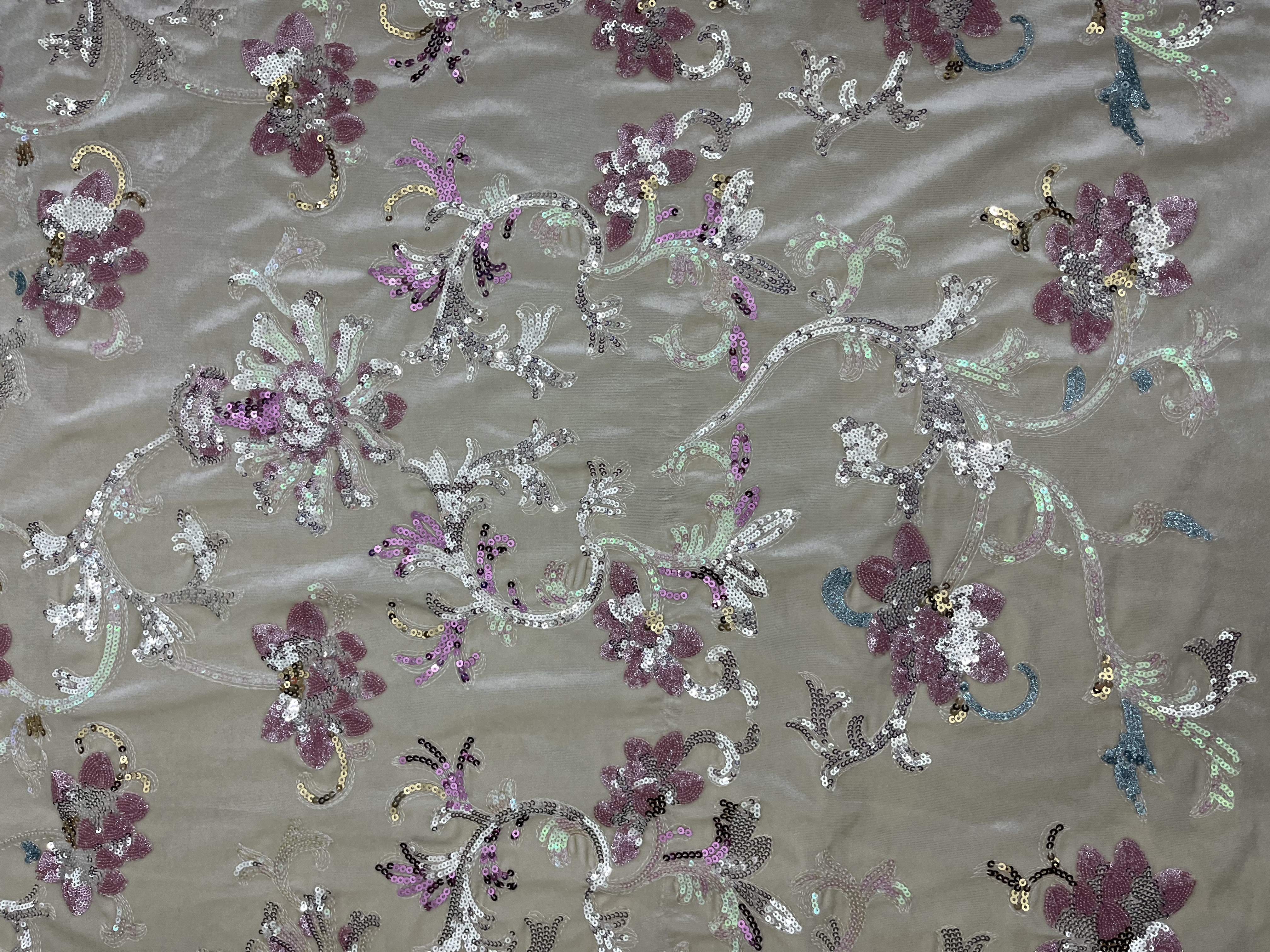 Elegant Flower Pattern with colourful sequins Fabric HKZ10139-L101  sequins-Fabric
