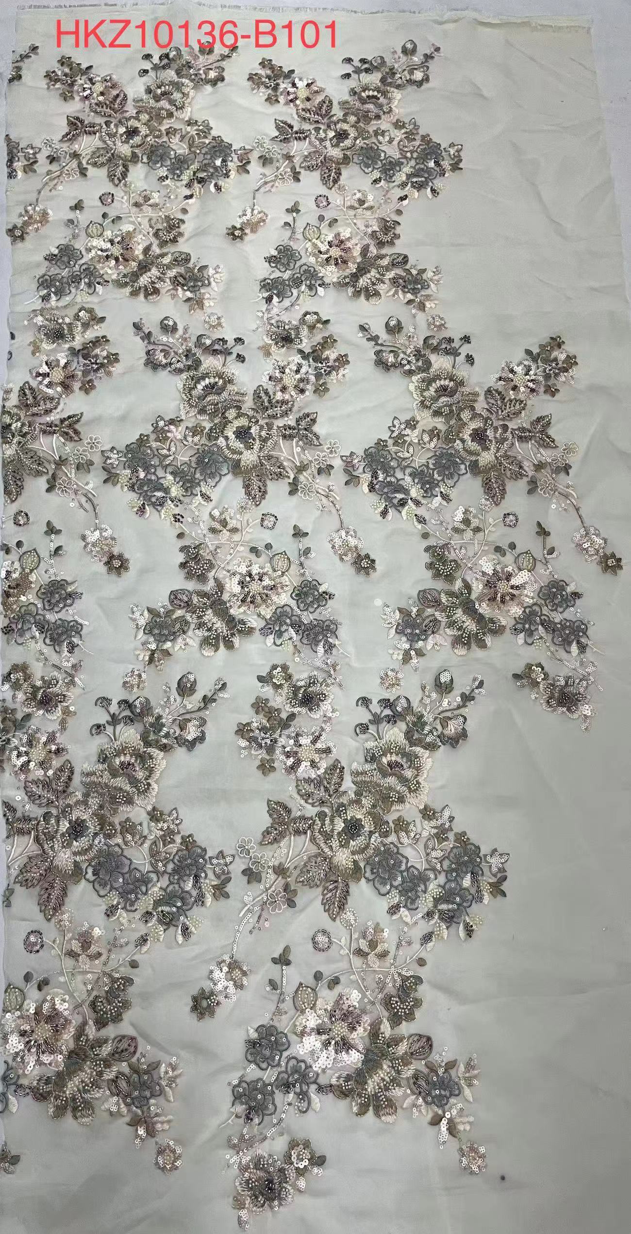 Multi-colored Flowers Sequins Embroidery Fabric with Beads HKZ10136  sequins embroidery fabric,multi-colored embroidery fabric,fashion embroidery fabric