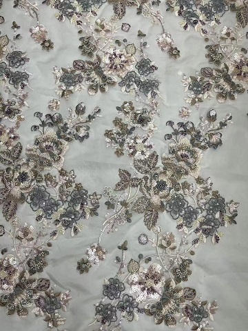 Multi-colored Flowers Sequins Embroidery Fabric with Beads HKZ10136  sequins embroidery fabric,multi-colored embroidery fabric,fashion embroidery fabric