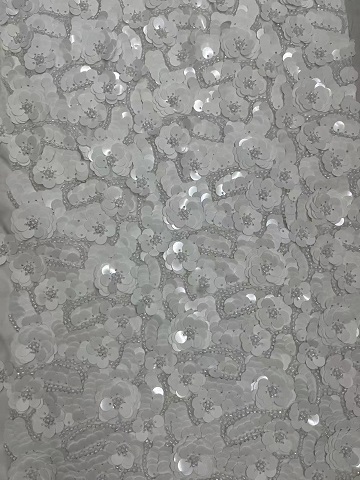 New Styles White Floral Pattern with Beads Sequins Embroidery Fabric HKZ10138 Sequins embroidery fashion fabric,new styles embroidery fabric,textile factory