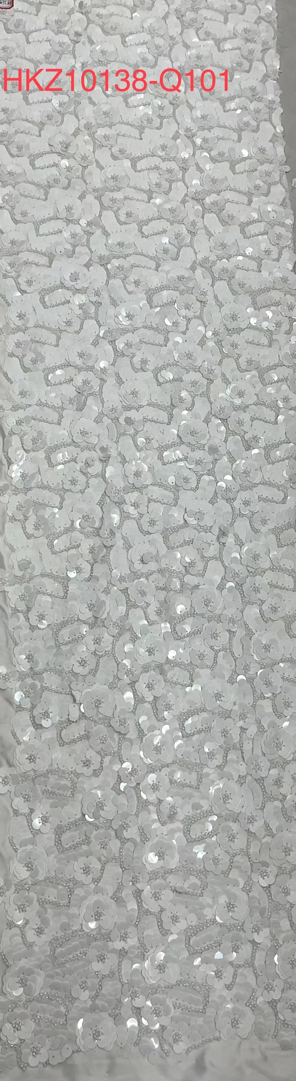 New Styles White Floral Pattern with Beads Sequins Embroidery Fabric HKZ10138 Sequins embroidery fashion fabric,new styles embroidery fabric,textile factory
