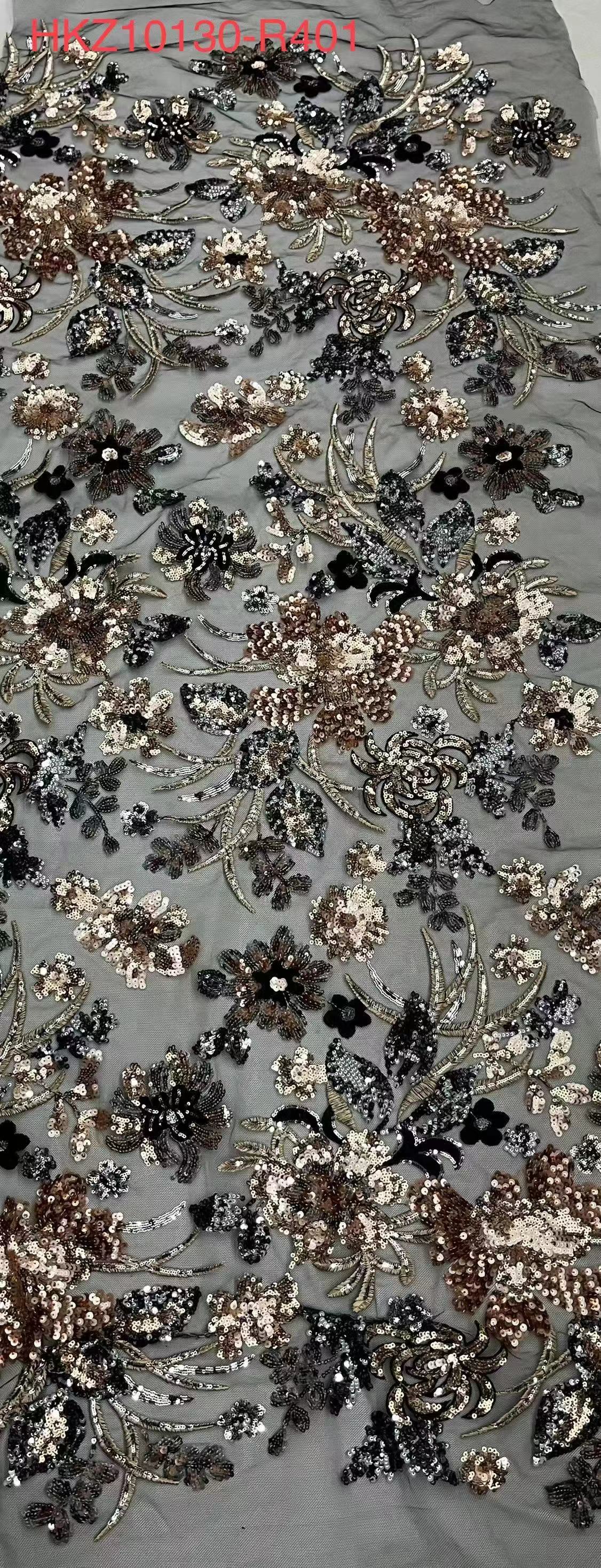 New Styles Multi-colored Flowers Pattern Sequins Embroidery Fabric HKZ10130  textile factory