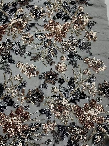 New Styles Multi-colored Flowers Pattern Sequins Embroidery Fabric HKZ10130  textile factory