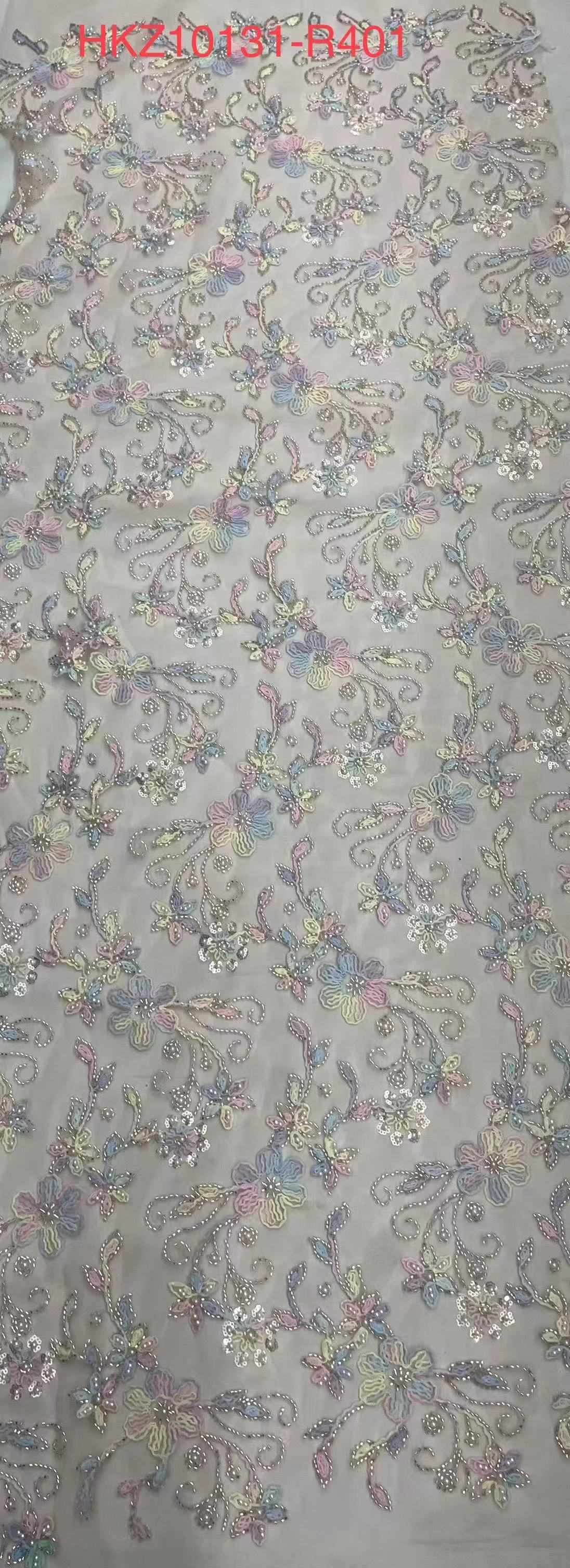 Creative Multi-colored Flowers Pattern with Colling Embroidery Sequins Embroidery Fabric HKZ10131  sequins embroidery fabric,colling embroidery,multi-colored embroidery fabric
