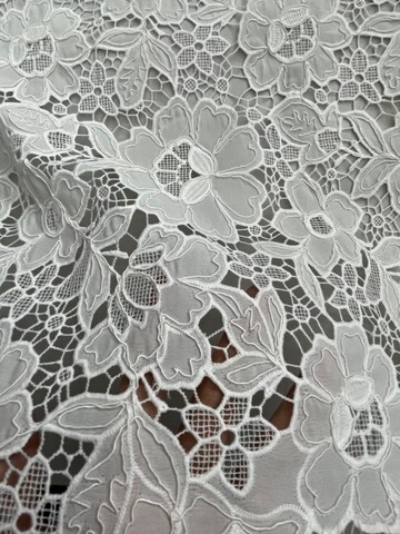 White Flower Pattern with Chiffon Fabric Laser Cutting Embroidery Lace HKH10088  Laser Cutting Embroidery Lace,cotton fabric,wedding dress fabric
