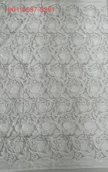 White Flower Pattern with Chiffon Fabric Laser Cutting Embroidery Lace  HKH10087  Laser Cutting Embroidery Lace,cotton fabric,wedding dress fabric