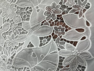 White Leaf Pattern with Chiffon Fabric Laser Cutting Embroidery Lace HKH10090  Laser Cutting Embroidery Lace,cotton fabric,wedding dress fabric