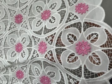 Pink Snowflake Pattern with Chiffon Fabric Laser Cutting Embroidery Lace HKH10092  Laser Cutting Embroidery Lace,cotton fabric,wedding dress fabric