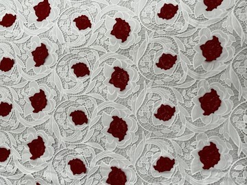 Red Flower Pattern with Chiffon Fabric Laser Cutting Embroidery Lace HKH10094  Laser Cutting Embroidery Lace,cotton fabric,wedding dress fabric