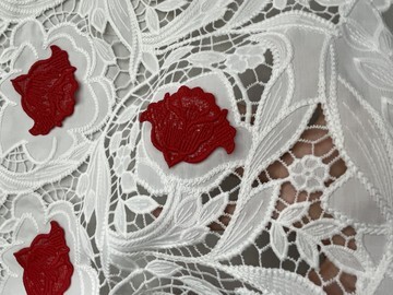 Red Flower Pattern with Chiffon Fabric Laser Cutting Embroidery Lace HKH10094  Laser Cutting Embroidery Lace,cotton fabric,wedding dress fabric