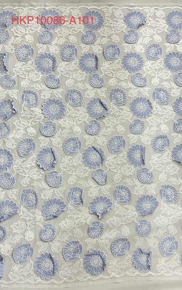 2025 New Designs 3D Flower with Mesh Fabric Base Plain Embroidery HKP10086  Laser Cutting Embroidery Lace,cotton fabric,wedding dress fabric
